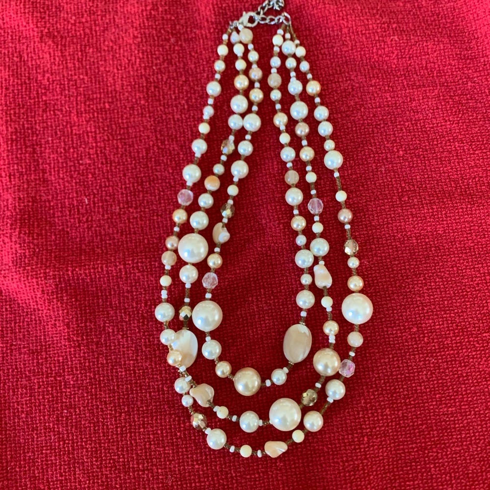 3 strand faux pearl necklace
